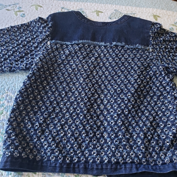 🫖2/$20 Chicos Denim Hole Open Front Jacket ECU - Picture 2 of 8